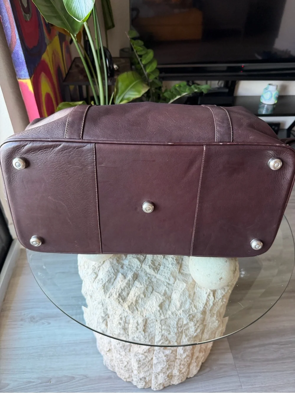 Piel Leather Burgundy Brown Genuine Leather Duffel Weekender Travel Bag